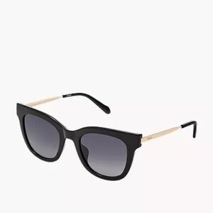 Fossil Classic Black Cat-Eye Sunglasses with Gold Temples